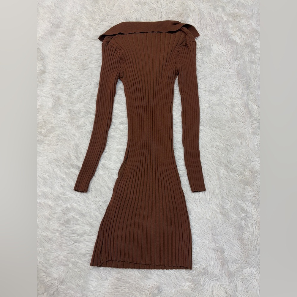 Tularosa | Brown Ribbed Knit Dress - Picture 6 of 6